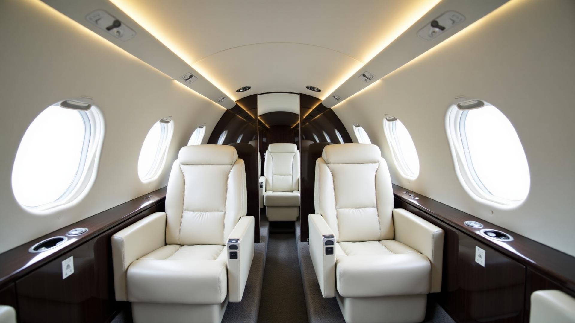 Luxurious private jet cabin interior