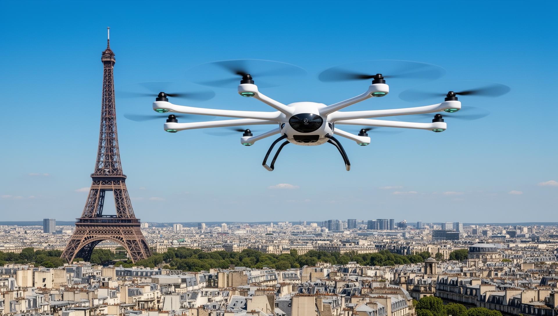 Volocopter VoloCity eVTOL with 18 rotors over Paris